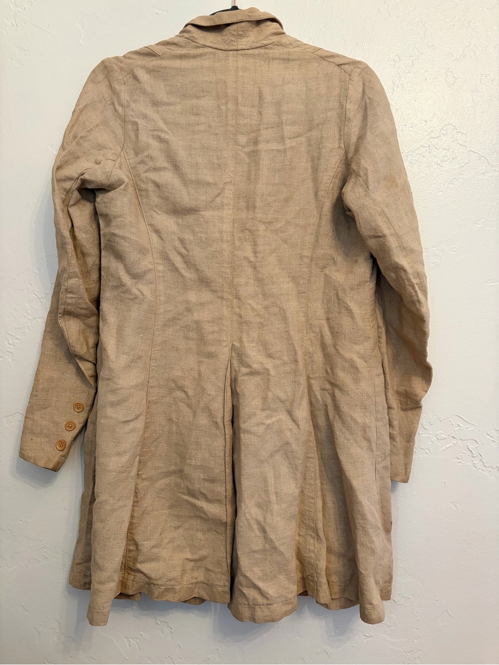 Beige Linen Long Blazer Jacket, L/XL - Picture 3 of 9